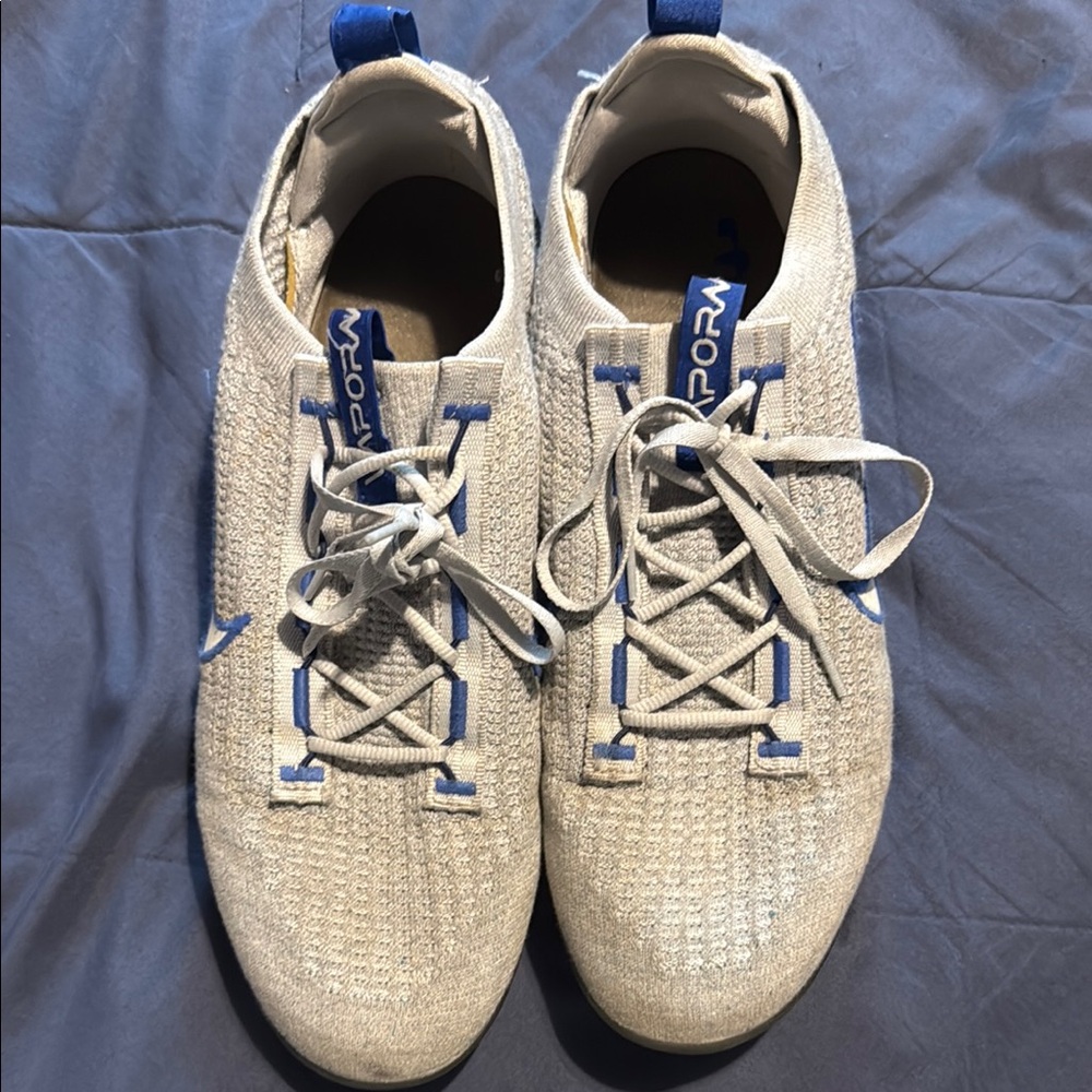 Nike Cream and Blue Sneakers with Knit Upper